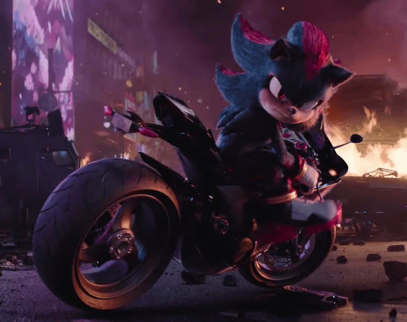 Shadow the Hedgehog riding a motorbike